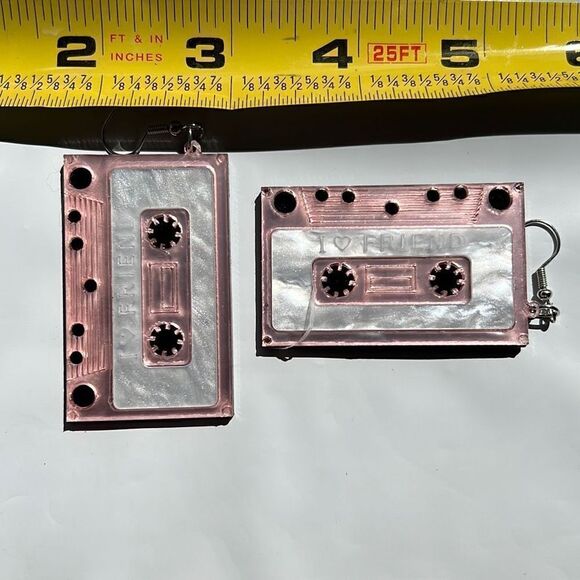 Pink Cassette Tape Drop Earrings - Picture 3 of 4